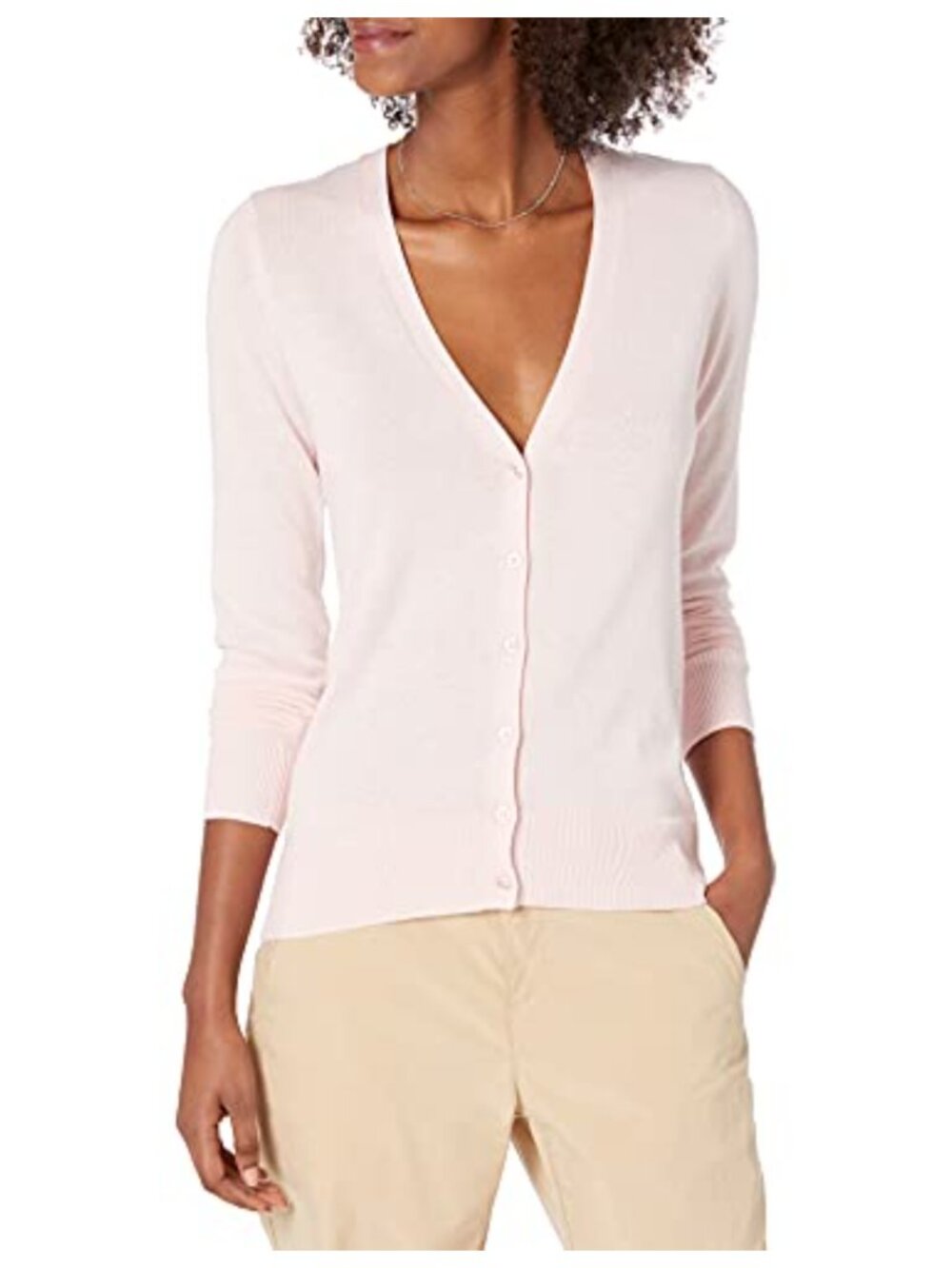 Women's Lightweight V-Neck Cardigan Long Sleeve Button Cotton Blend